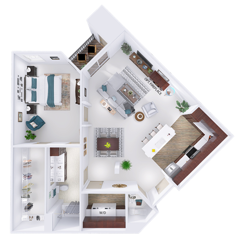 Floor plan for 1 bed, 1 bath, 1141 sqft